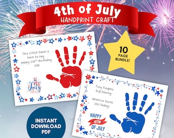 Lot d'artisanat d'empreintes de main du 4 juillet | 250e anniversaire de l'Amérique à imprimer | Activité souvenir patriotique (téléchargement PDF instantané)