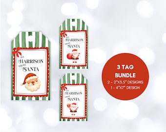 Lot d'étiquettes-cadeaux imprimables rouge et vert du père Noël (téléchargement numérique)