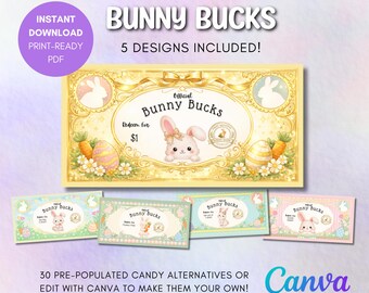 Bunny Bucks Printable | Non Candy Easter Basket Filler (Editable Canva Template)