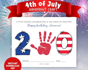 Artisanat d'empreintes de main du 4 juillet | 250e anniversaire de l'Amérique à imprimer | Activité souvenir patriotique (téléchargement PDF instantané)