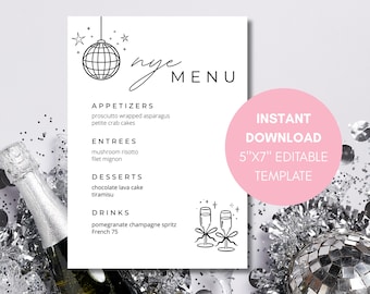 Menu imprimable du Nouvel An (téléchargement numérique)