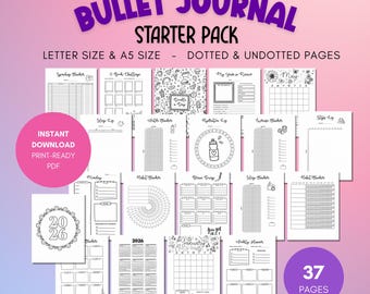 Pack de démarrage Bullet Journal | Suivi des habitudes et planificateur de productivité | Agenda mensuel hebdomadaire hebdomadaire imprimable | Téléchargement instantané