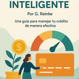 May include: Illustration of a book cover titled "CRÉDITO INTELIGENTE" (Smart Credit) by G. Reinke. The cover features a woman, a credit card, a gauge, and a stack of coins with a dollar sign. The text reads "A guide to manage your credit effectively."