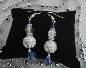 Pendientes colgantes de plata y azul