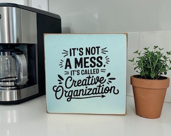 Creative Organization Wood Sign | Funny Craft Room Decor Block, Farmhouse Style