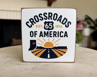 Indiana Wood Block Sign | Crossroads of America Decor | Rustic Shelf Accent