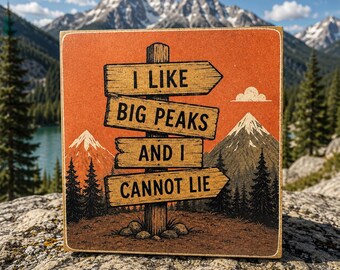 Big Peaks Mountain Sign | Funny Hiking Quote Decor | Rustic Adventure Gift | 4x4 Wood Decor Print