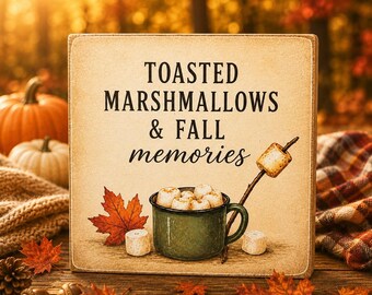 Campfire Marshmallow Decor | Fall Decor | 5x5 Wood Sign Print | Shelf Sitter