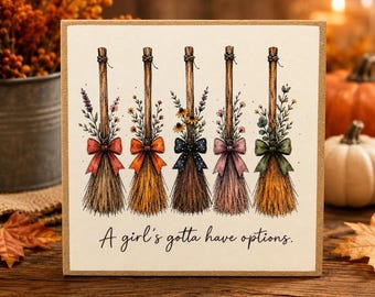 Witch Broom Decor | Halloween Decor | 5x5 Wood Sign Print | Shelf Sitter