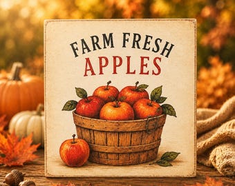 Fall Decor | Apple Decor | 5x5 Wood Sign Print | Shelf Sitter