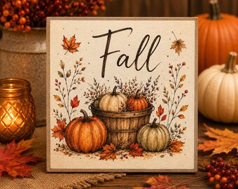 Fall Pumpkin Decor | Autumn Shelf Sitter | 5x5 Wood Sign Print