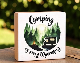 Camping Wood Sign | Rustic RV Shelf Decor, Nature Lover Gift