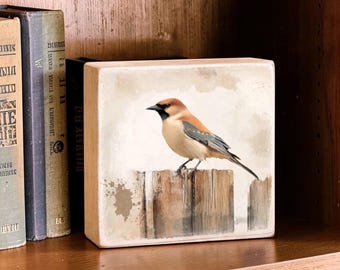 Cedar Waxwing Wood Sign | Rustic Woodland Bird Art, Farmhouse Decor