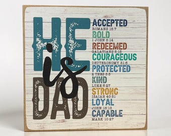 Christian Dad Wood Sign | Bible Verse Inspirational Decor, Faith Gift