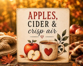 Fall Decor | Apple Cider Decor | 5x5 Wood Sign Print | Shelf Sitter