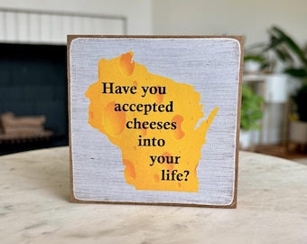 Wisconsin Cheese Sign | Rustic Farmhouse Wood Block Decor