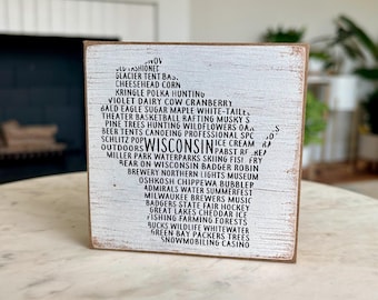 Wisconsin Word Art Wood Block Sign | State Pride Shelf Decor