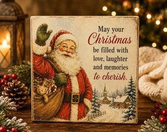 Christmas Decor | Santa Claus Sign | 5x5 Wood Sign Print | Shelf Sitter
