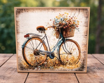 Floral Bicycle Wood Sign | Cottagecore Shelf Accent