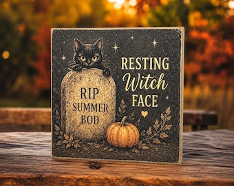Resting Witch Face | Halloween Decor | 5x5 Wood Sign Print | Shelf Sitter