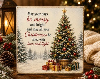 Christmas Decor | Merry & Bright Sign | 5x5 Wood Sign Print | Shelf Sitter