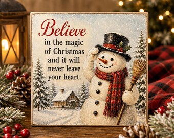 Christmas Decor | Snowman Decor | 5x5 Wood Sign Print | Shelf Sitter