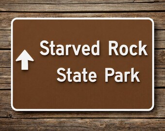 Señal de salida del parque estatal Starved Rock, Utica, Illinois, Cañón del río Midwest