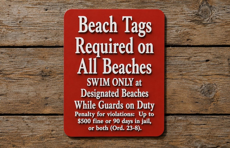 Se requiere pase de playa en todas las playas. Señal de "Solo para nadar" en Nueva Jersey, Ocean City y Wildwood. imagen 1