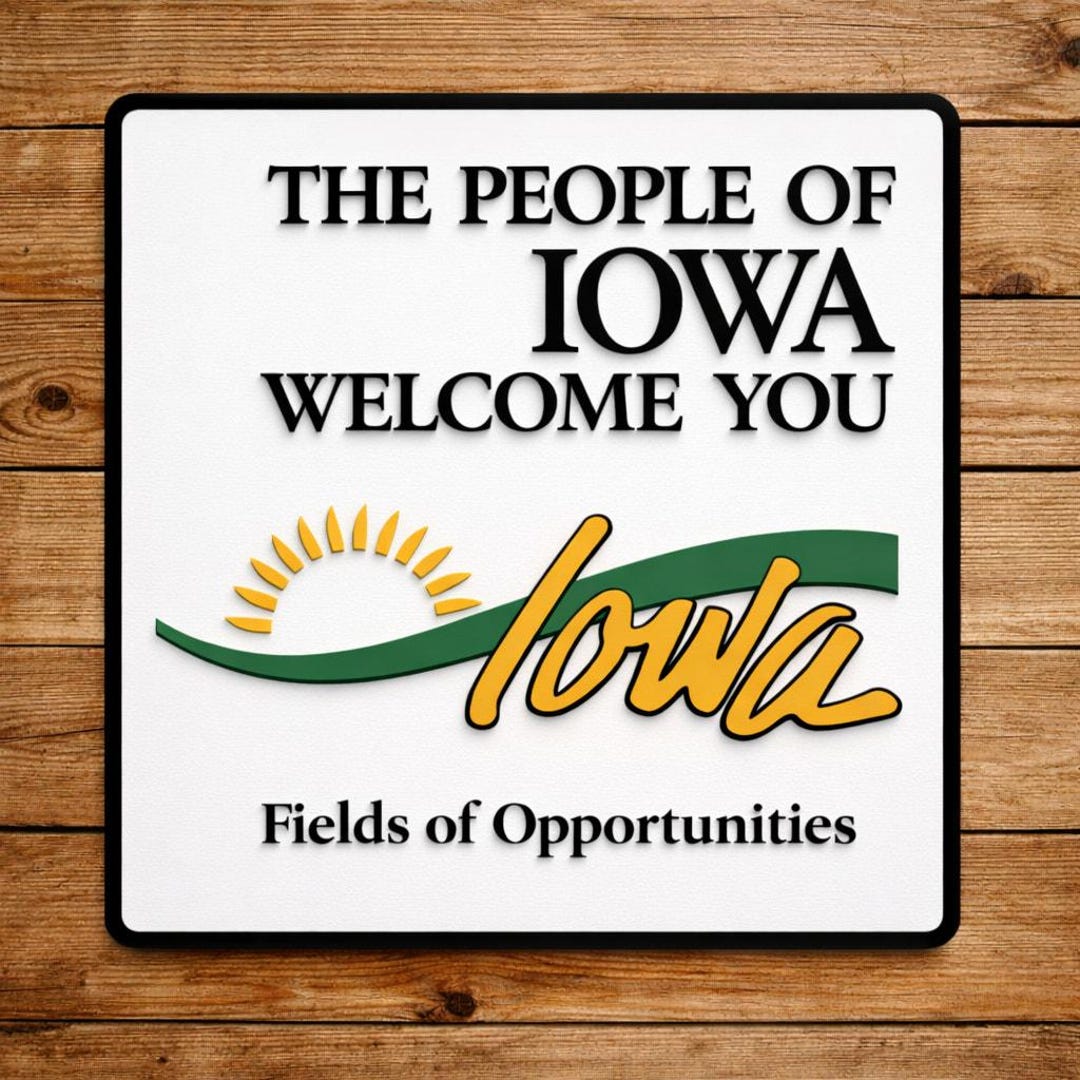 The People of Iowa Welcome You Sign State Entrance Fields of ...