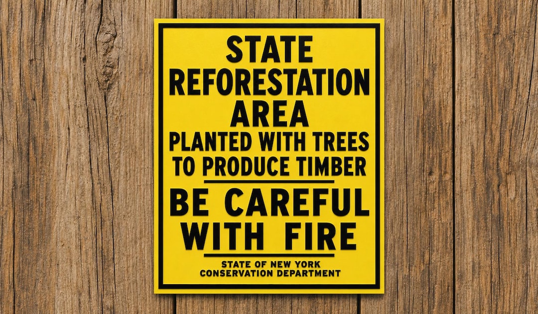 Tree Reforestation Project Sign New York State Reforestation Area Sign Timber Careful With Fire ...