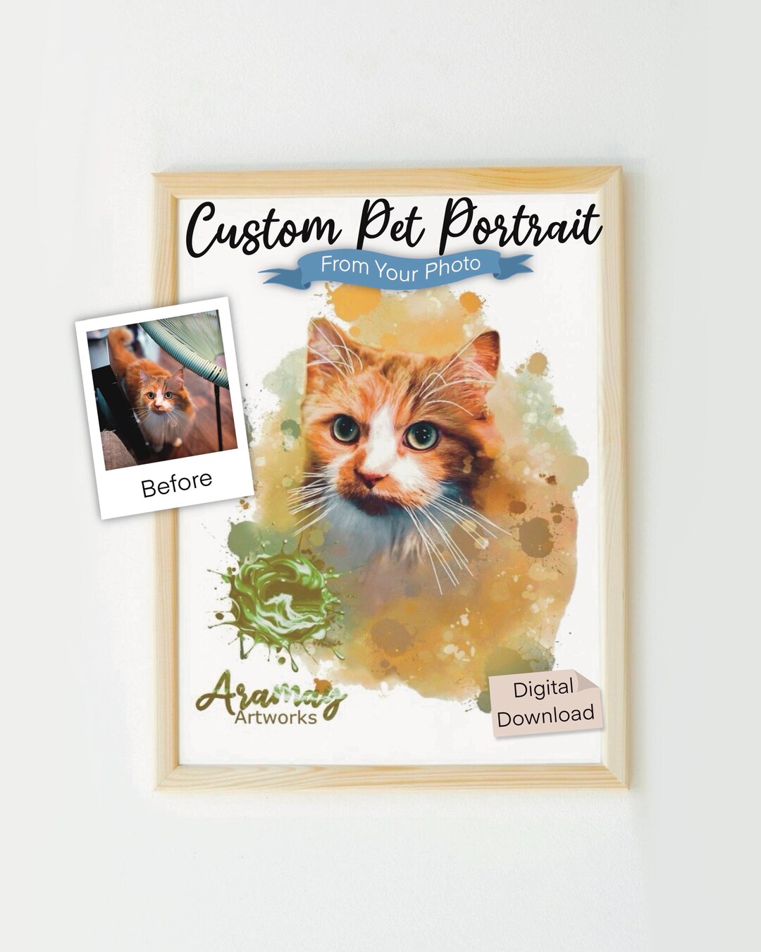 Custom Pet Portrait Watercolor: Digital Dog or Cat Memorial Art ...