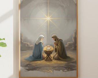 Christmas Nativity Art Print | Manger Scene, Christian Wall Decor (Digital Download)
