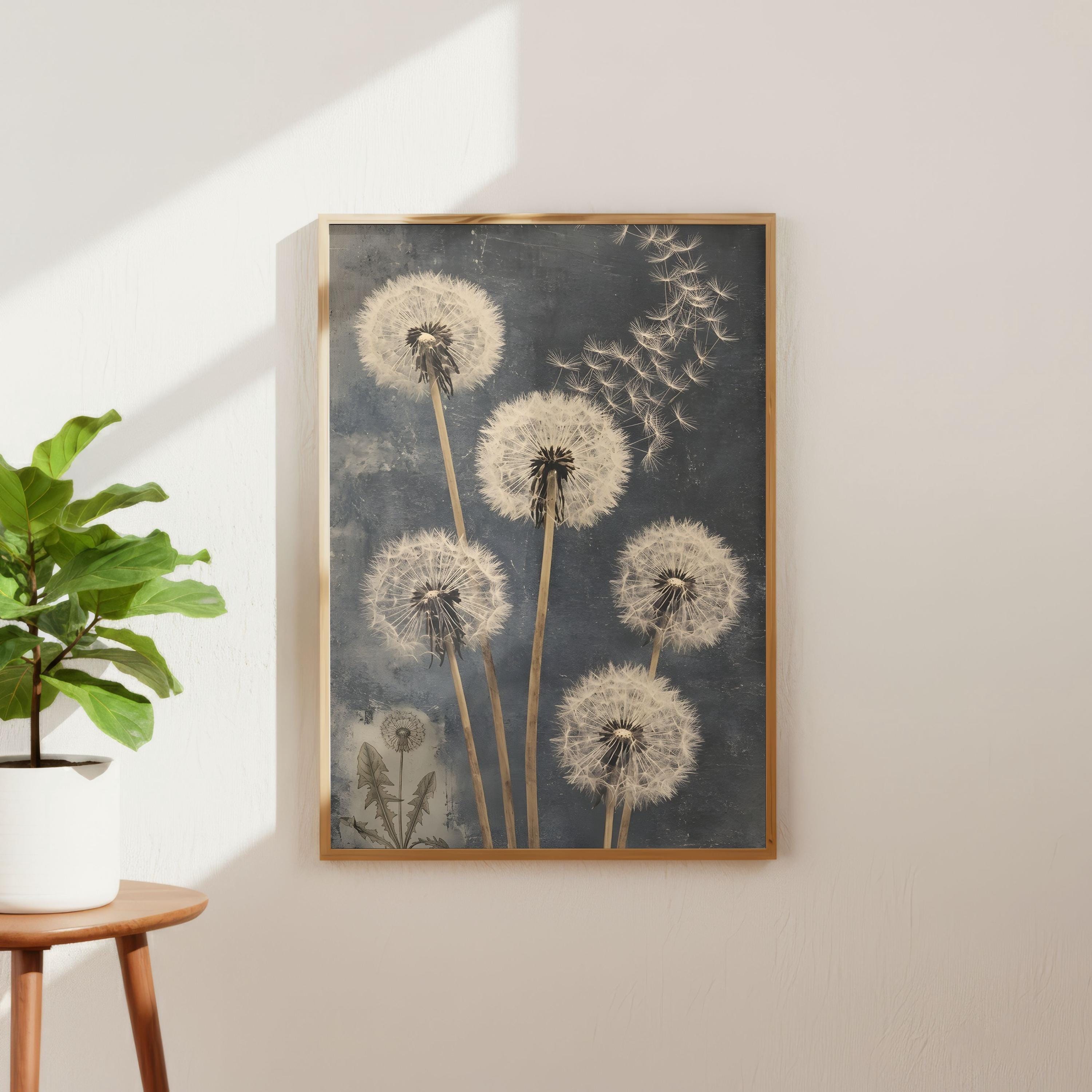 Vintage Dandelion | Moody Botanical Art | Blue Floral Poster | Make A ...