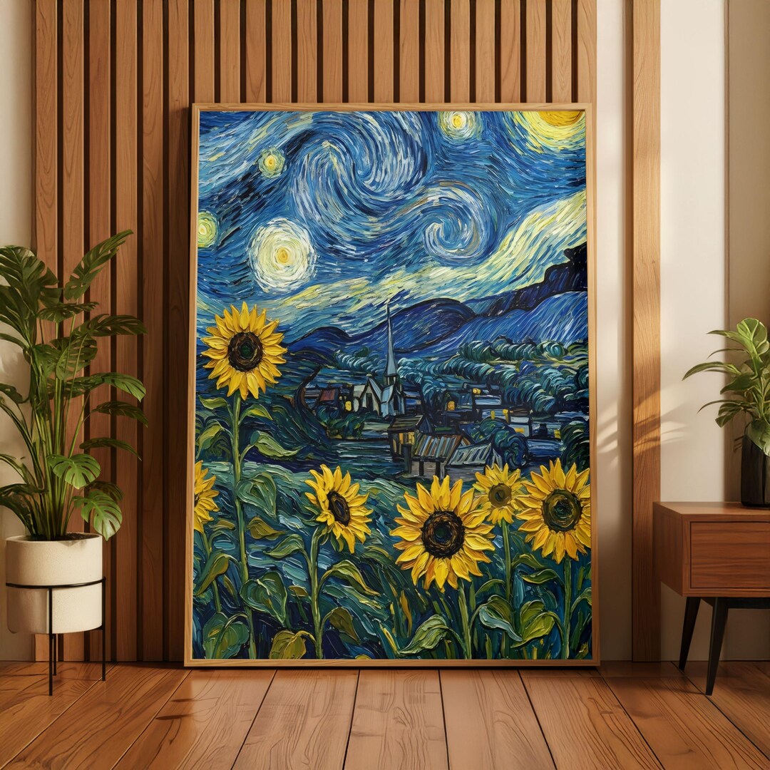 Sunflower Night Sky Rolled Poster Wall Art | Starry Night Inspired Wall ...