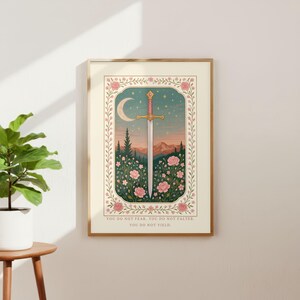Pastel Sword Art | Fantasy Book Decor | Cozy Reader Gift | Romantasy Poster | Soft Floral Print | Empowerment Quote image 4