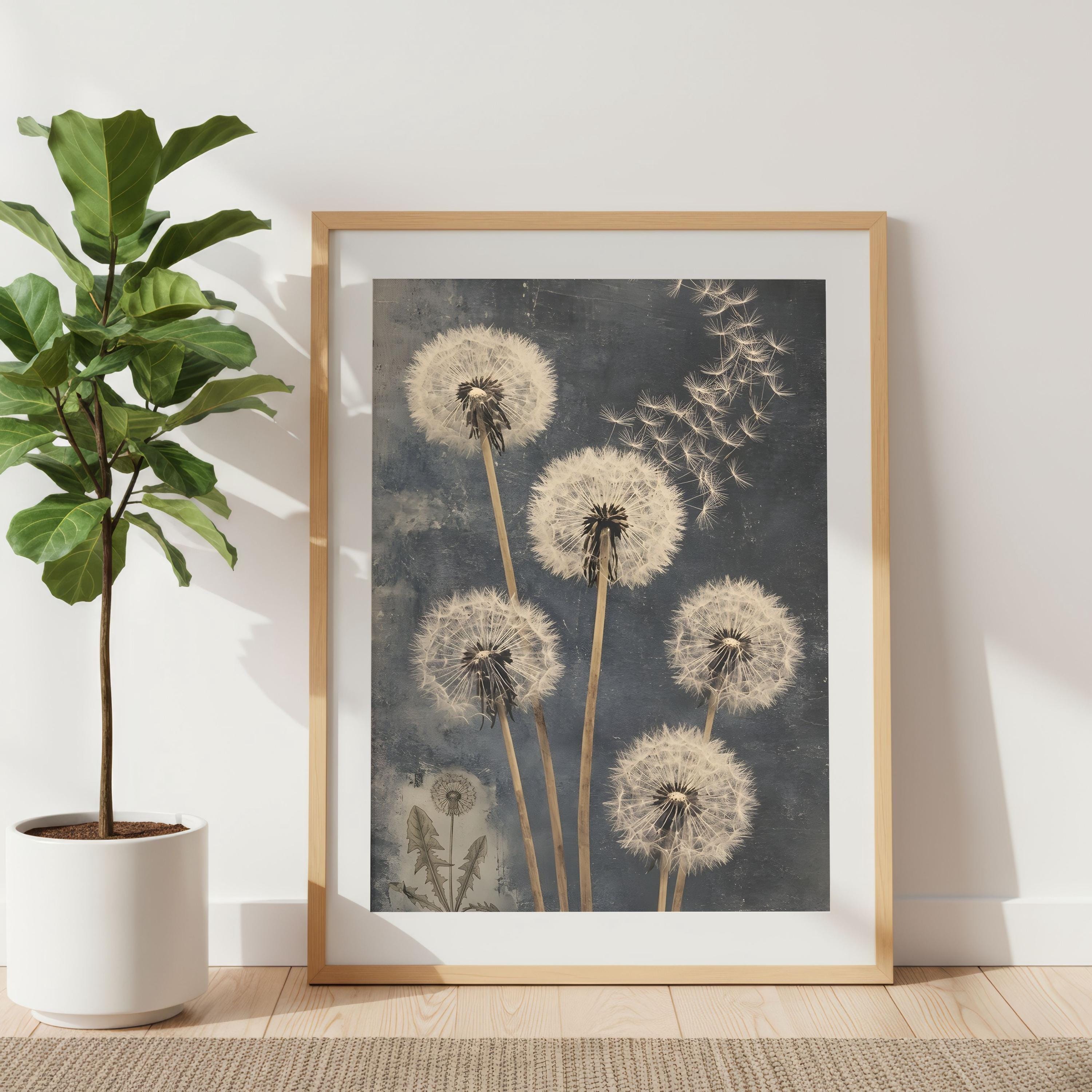 Vintage Dandelion | Moody Botanical Art | Blue Floral Poster | Make A ...
