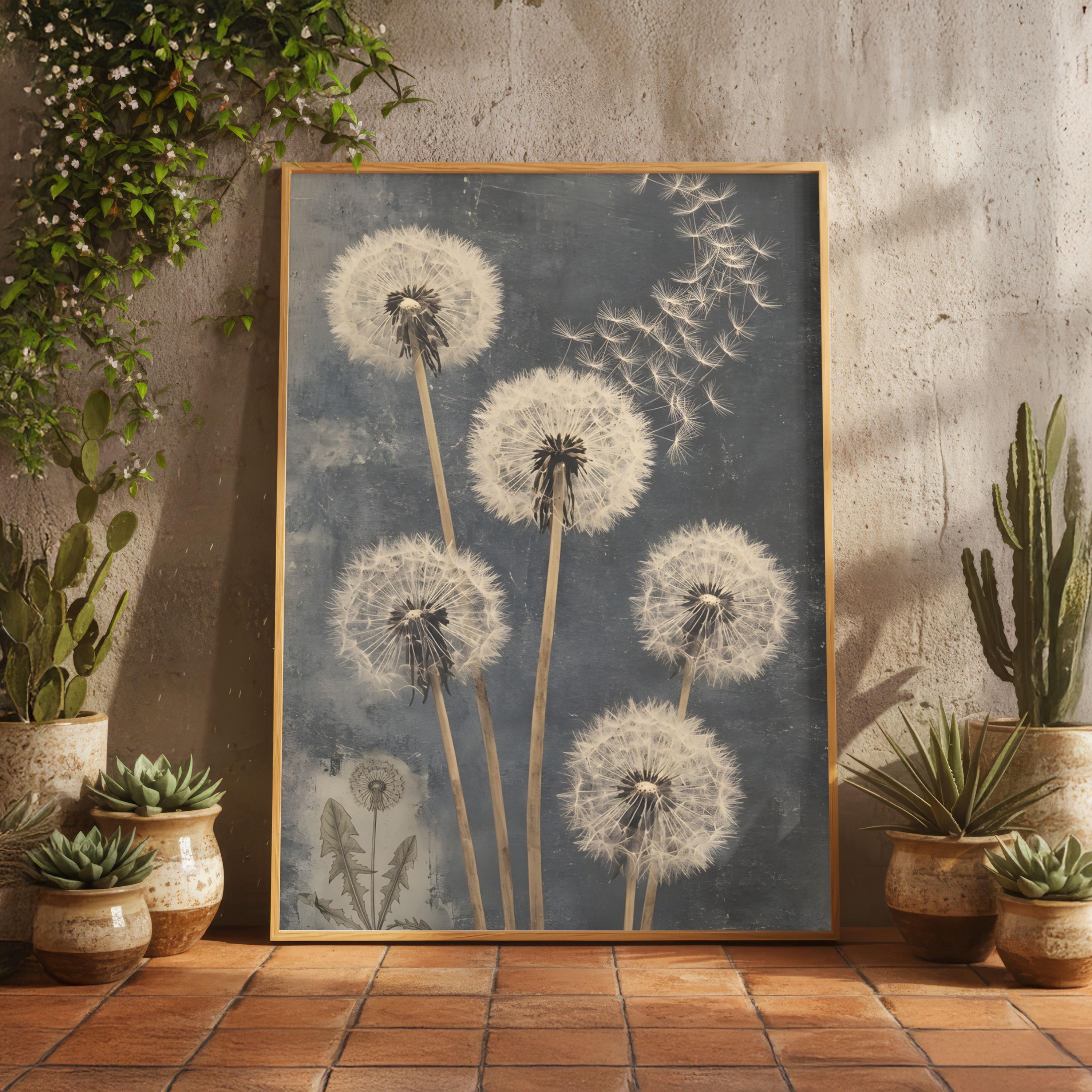 Vintage Dandelion | Moody Botanical Art | Blue Floral Poster | Make A ...