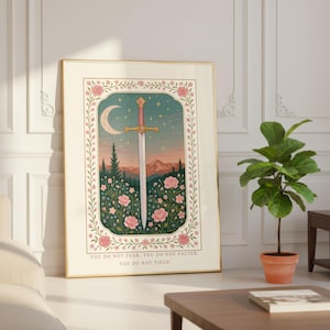 Pastel Sword Art | Fantasy Book Decor | Cozy Reader Gift | Romantasy Poster | Soft Floral Print | Empowerment Quote image 3