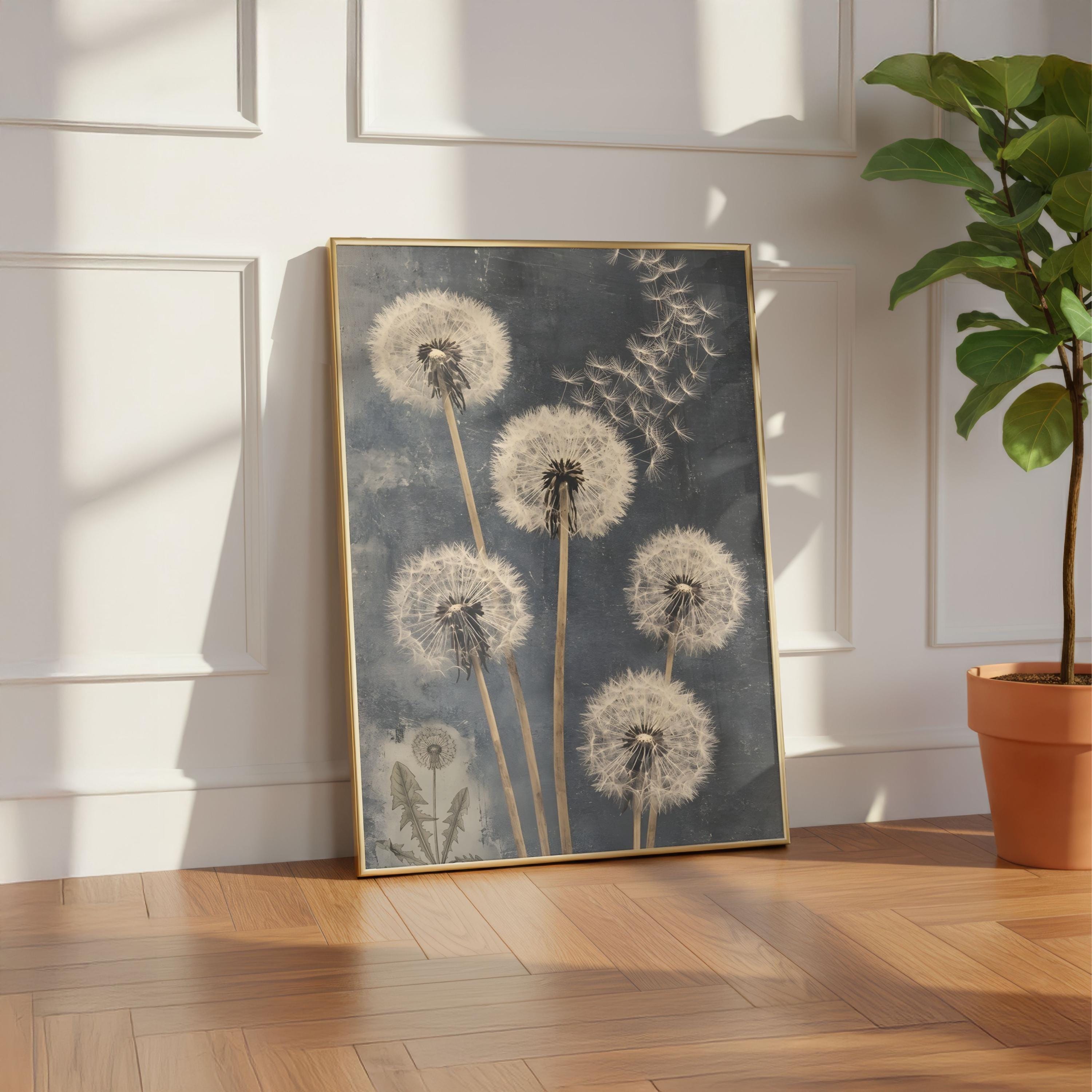 Vintage Dandelion | Moody Botanical Art | Blue Floral Poster | Make A ...