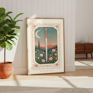 Pastel Sword Art | Fantasy Book Decor | Cozy Reader Gift | Romantasy Poster | Soft Floral Print | Empowerment Quote image 9