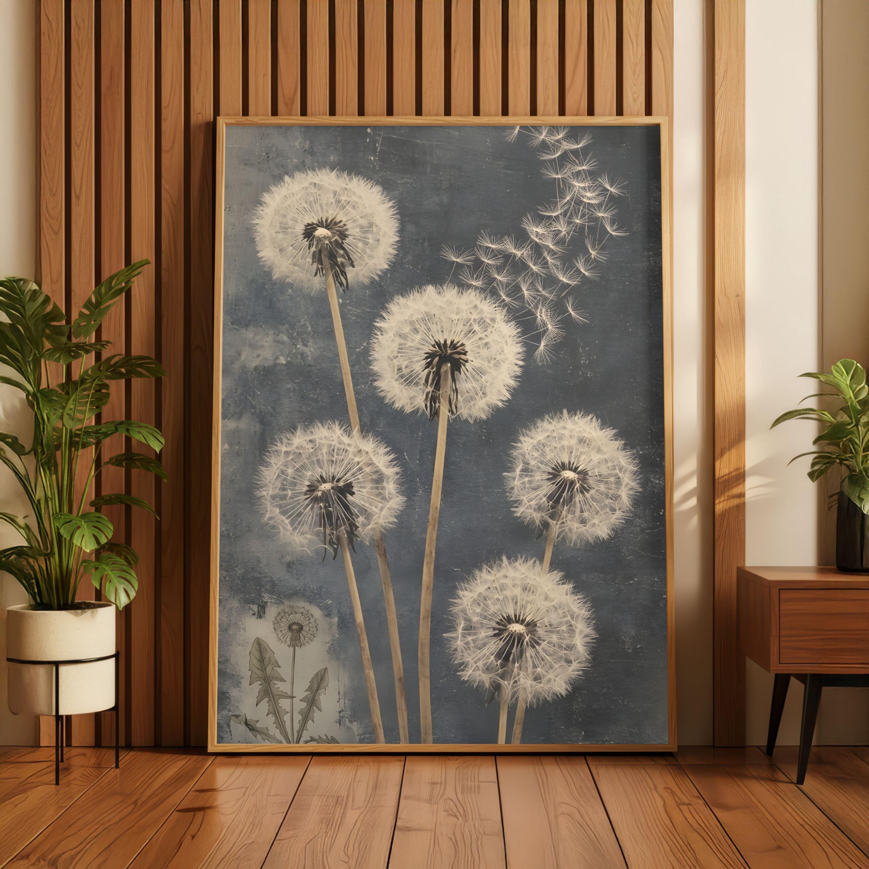 Vintage Dandelion | Moody Botanical Art | Blue Floral Poster | Make A ...