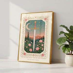 Pastel Sword Art | Fantasy Book Decor | Cozy Reader Gift | Romantasy Poster | Soft Floral Print | Empowerment Quote image 2