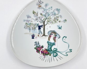 Porseleinen bord Bele Bachem, Rosenthal Kunstabteilung Selb jaren 60, romantische tuinscène