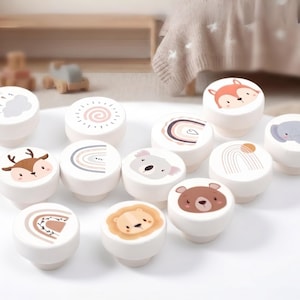 Wettertier-Thema Schubladenknäufe aus Holz, Möbelgriffe für Kleinkind, Kinderzimmer, Schrankgriffe, Möbelbeschläge, minimalistisches Wohndekor