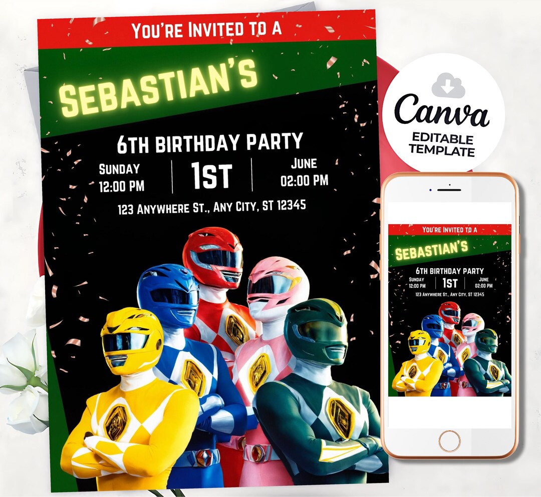 Rangers Birthday Invitation Template Power Ranger Invitation Bday Party ...