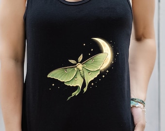 Luna Moth Crescent Moon Tank Top | Minimalistyczna koszula boho w stylu Nature