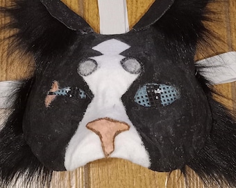 Black/White Handmade Therian Cat Mask With Faux Fur | Alterhuman Gear | Furries, Cosplayers, Gifting