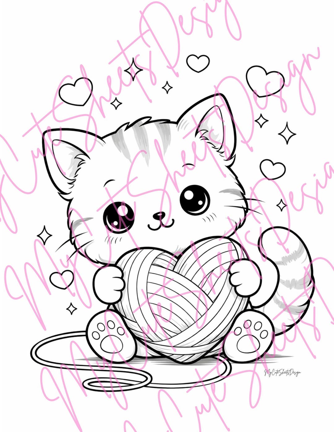 Cute Kitten Valentine Coloring Page for Kids • Kawaii Cat Printable ...