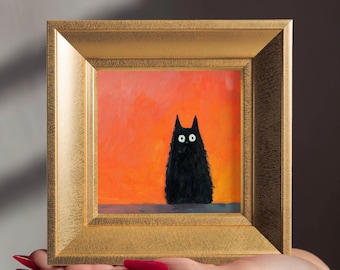 Petite peinture à l'huile originale, chat debout peint à la main, portrait d'animal de compagnie personnalisé à partir d'une photo, cadeaux de la Saint-Valentin, décoration d'art murale faite main