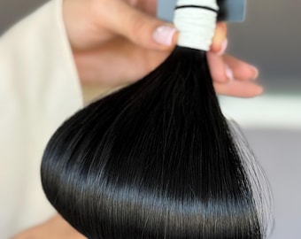 Jet Black Human Hair Extensions – Double Drawn Bulk, Luxury Quality